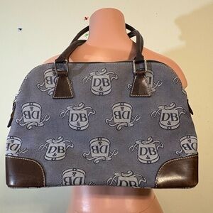 Dooney & Bourke Signature Donegal DB Gray Large Dome Satchel Purse Leather Trim‎